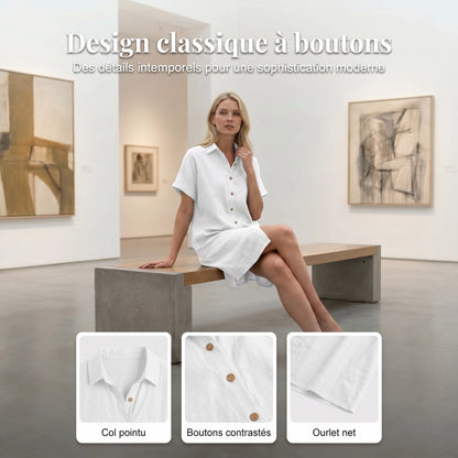 Robe Boutonnée en Lin à Poches